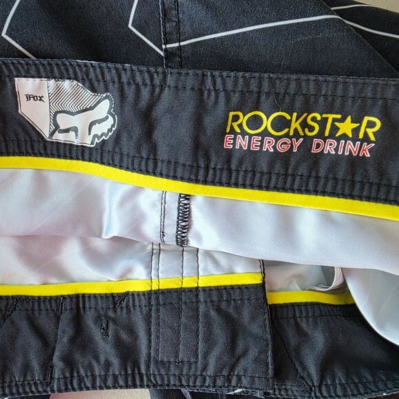 Fox Racing Rockstar Energy Drink Mens 38 Board Shorts Star Logo Black Swim - Picture 11 of 14